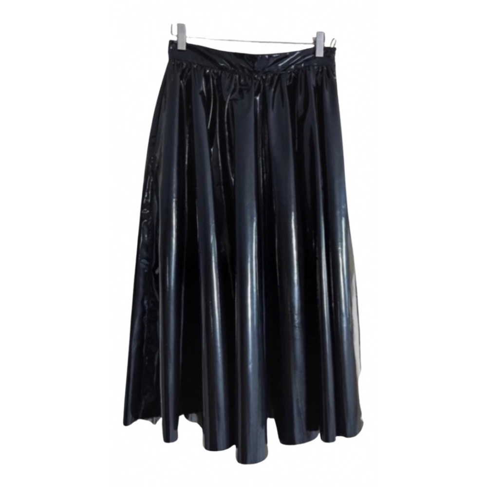 MSGM Black Patent Vegan Leather Maxi Skirt